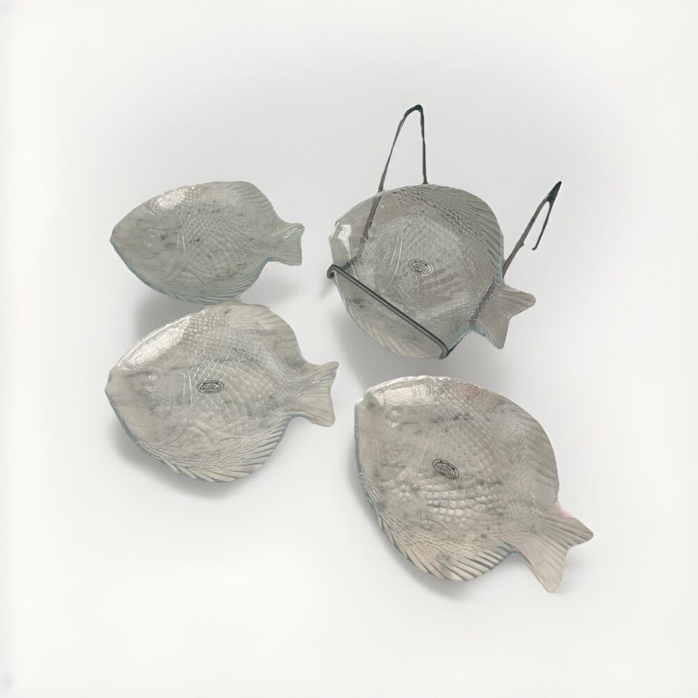 4 New Home Essentials Fish Plates Clear Glass Small Dessert Appetizer Stackable